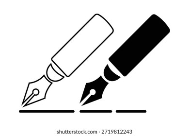 Conjunto de iconos de Instrumentos de escritura: siluetas de lápiz, pluma estilográfica y bolígrafo, Ilustración vectorial