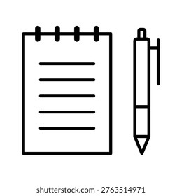 Writing Instruments: Notebook and Pen Icon - Vector Illustration