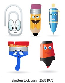 Writing instruments and office supply. Cartoon character
