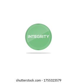 Writing integrity in a green circle. There is a circular glass in front of the integrity article.