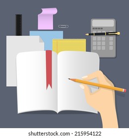 Writing into notebook, education time - Vector