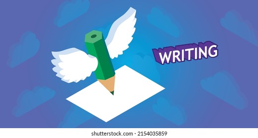 Writing isometric design icon. Vector web illustration. 3d colorful concept