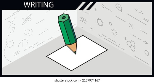 Writing isometric design icon. Vector web illustration. 3d colorful concept