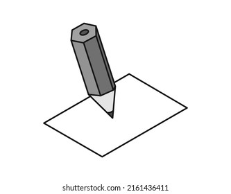 Schreiben von isometrischem Design Symbol. Vektorgrafik, Web-Illustration. 3D-Farbkonzept