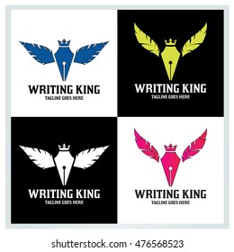 Writing King logo design template ,Pen logo design concept ,Vector illustration 