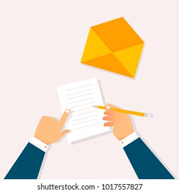 Writing a letter. Flat design vector illustration.