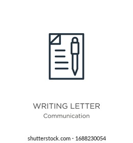 Icono de carta escrita. Icono de esquema de letra lineal delgada aislado en fondo blanco de la colección de comunicaciones. Signo vectorial de línea, símbolo para web y móvil
