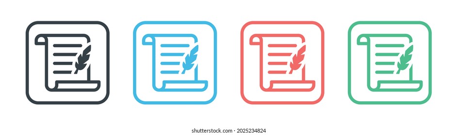 Writing letter with quill icon. Manuscript and parchment icon