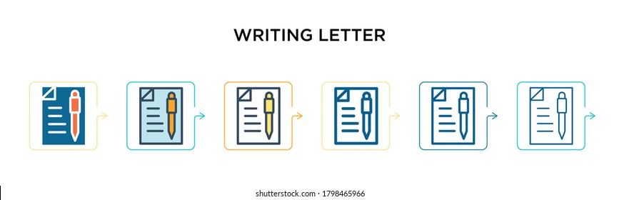 Writing letter vector icon in 6 different modern styles. Black, two colored writing letter icons designed in filled, outline, line and stroke style. Vector illustration can be used for web, mobile,