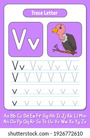 Writing letters. Tracing page. Practice sheet. Worksheet for kids. Learn alphabet. Cute character. Color vector illustration. Cartoon style.