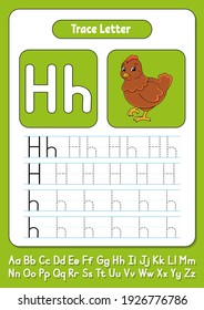 Escribiendo cartas. Página de seguimiento. Hoja de prácticas. Hoja de trabajo para niños. Aprender alfabeto. Carácter lindo. Ilustración del vector de color. Estilo de caricatura.