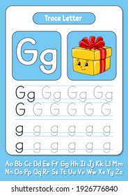 Writing letters. Tracing page. Practice sheet. Worksheet for kids. Learn alphabet. Cute character. Color vector illustration. Cartoon style.