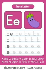 Writing letters. Tracing page. Practice sheet. Worksheet for kids. Learn alphabet. Cute character. Color vector illustration. Cartoon style.