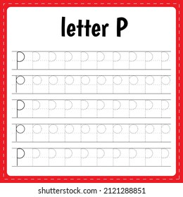 Schreiben von Briefen. Ablaufseite. Übungsblatt. Arbeitsblatt für Kinder. Lerne Alphabet. Buchstabe P