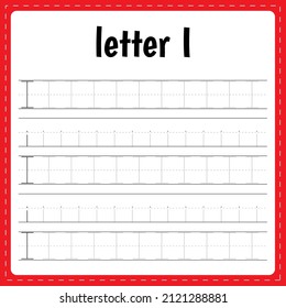 Writing letters. Tracing page. Practice sheet. Worksheet for kids. Learn alphabet. Letter I