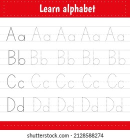 Writing letters. Tracing page. Practice sheet. Worksheet for kids. Learn alphabet.