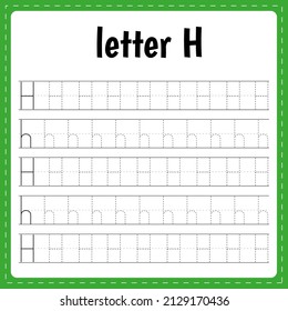 Writing letters. Tracing page. Practice sheet. Worksheet for kids. Learn alphabet. Letter H