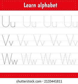 Writing letters. Tracing page. Practice sheet. Worksheet for kids. Learn alphabet.