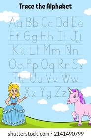 Writing letters. Tracing page. Practice sheet. Worksheet for kids. Learn alphabet.