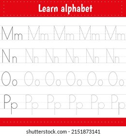 Writing letters. Tracing page. Practice sheet. Worksheet for kids. Learn alphabet.