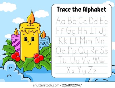 Writing letters. Tracing page. Practice sheet. Worksheet for kids. Learn alphabet. Cute character. Cartoon style. Vector illustration.