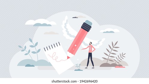 Writing Life Goals And Make Resolution List For Future Tiny Person Concept. Motivational Commitment With Wish Checklist Vector Illustration. Write Down Ambitions To Come True. Personal Change Promise.