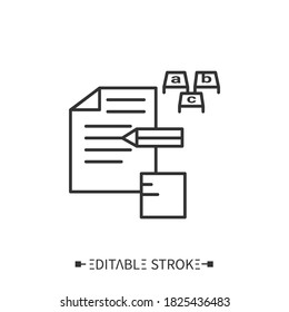 Writing line icon. Spelling. Linguistic sections. Foreign languages learning methods and translation education concept.Training course. Isolated vector illustration.Editable stroke 