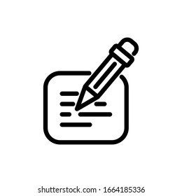 Writing line icon. Terms and conditions logo with paper and pencil isolated on white background. Editable stroke. Contract, education vector illustration for web, design, app, ad, social media