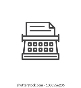 Writing machine outline icon. linear style sign for mobile concept and web design. Typewriter simple line vector icon. Copywriting symbol, logo illustration. Pixel perfect vector graphics