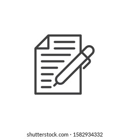 Writing memo line icon. Edit document file linear style sign for mobile concept and web design. Paper and pen outline vector icon. Symbol, logo illustration. Vector graphics