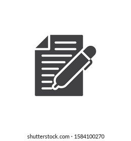 Writing memo vector icon. Edit document file filled flat sign for mobile concept and web design. Paper and pen glyph icon. Symbol, logo illustration. Vector graphics