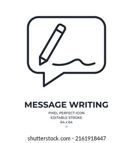 Writing message concept editable stroke outline icon isolated on white background flat vector illustration. Pixel perfect. 64 x 64.