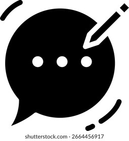 Gravando ícone de mensagem, balão de fala com lápis