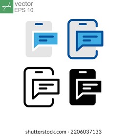 Escribiendo mensaje en teléfono móvil o móvil. Bubble text en smartphone para diseño de sitios web, logotipo, aplicación, UI. Textos, Comunicación, SMS, MMS, icono. Diseño de ilustración vectorial en fondo blanco. EPS10