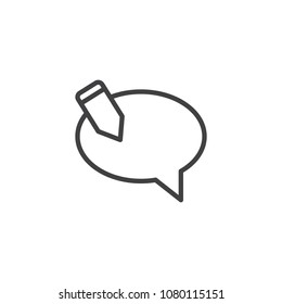 Writing message outline icon. linear style sign for mobile concept and web design. Speech bubble with pen simple line vector icon. Symbol, logo illustration. Pixel perfect vector graphics