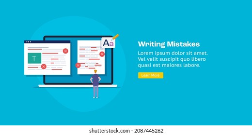 Writing Mistakes, Spelling Mistakes, Typography Error Detection App, Finding Writing Mistakes - Conceptual Vector Illustration Landing Page