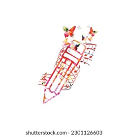 Writing the music, songwriting, creating a melody concept. Vector illustration of pencil with musical notes staff. Inspirational design for composing a song, art school, conservatory poster background