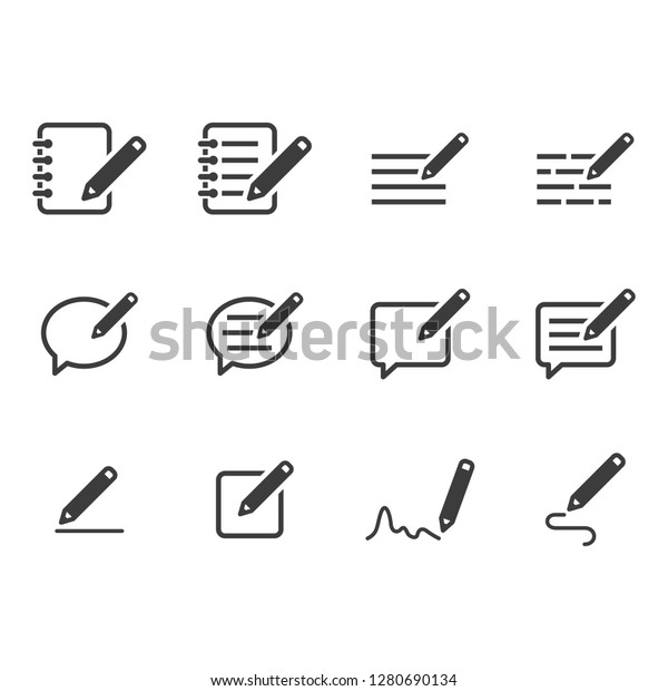 Writing Note Icons Gray Series Set Stock Vector (Royalty Free) 1280690134