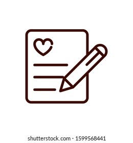 writing note paper love heart romantic passion feeling related icon vector illustration thick line