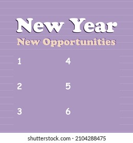 Writing note showing New Year New Opportunities. Some list about New Year Opportunities. Note card, notice, short note paper, and simple infographic design. 