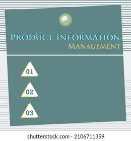 Writing Note Showing Product Information Management. Some Example Or Factor About Product Information Management. Note Card, Notice, Short Note Paper, And Simple Infographic Design. 