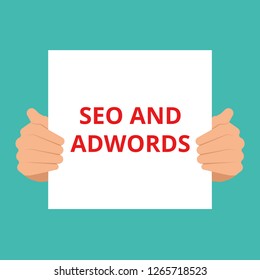 Writing note showing Seo and Adwords. Vector illustration