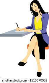 Writing Note Woman Vector Illustration