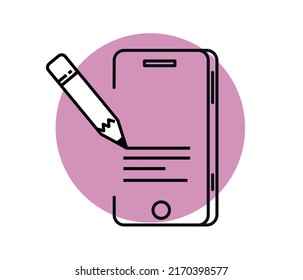 writing notes with the phone. online contract. document approval. phone and pen icon.
