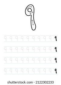 Writing number 9 in arabic worksheet for kids