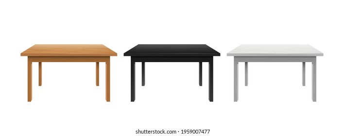 Writing and office tables template. Black lacquered wood table top with stylish white plastic surface and trendy classic vector design.