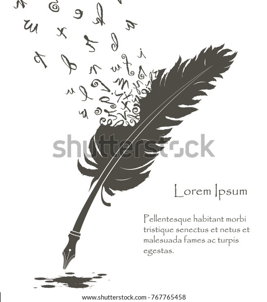 Writing Old Feather Flying Letters Alphabet Stock Vector (Royalty Free ...