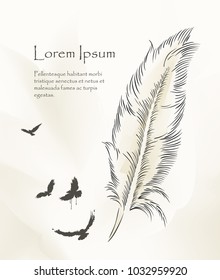 writing old feather paint with flying birds
