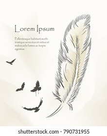 writing old feather paint with text and bird
