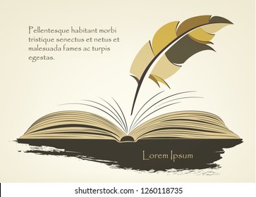 writing old pen multicolored feather with open book